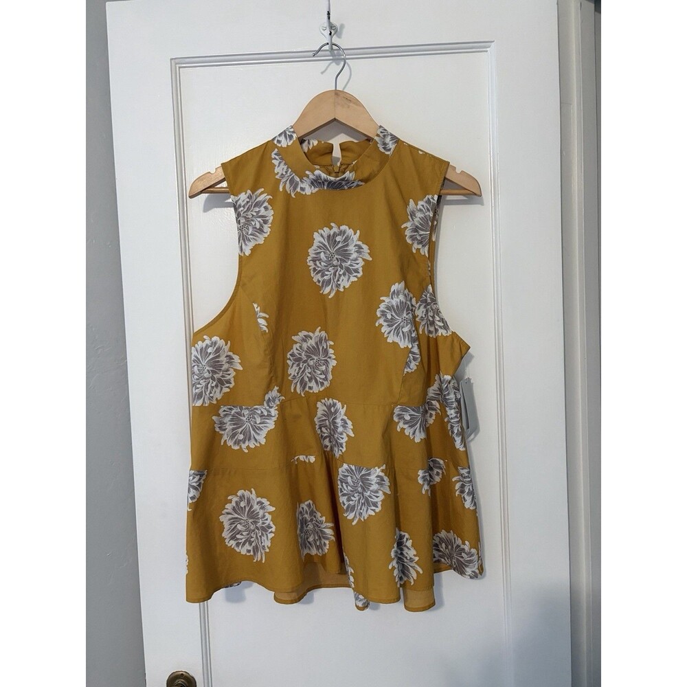 NWT 14th & Union 100% Cotton Floral Peplum Top XL Petite PXL Yellow Mustard